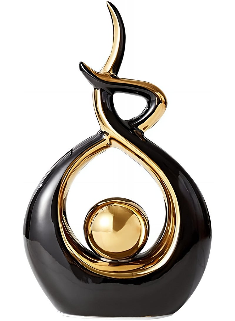 ALMiHomi Modern Abstract Ceramic Statue Home Decor – Black & Gold Table Sculpture for Living Room, Office & Dining Table Centerpiece, Luxury Decorative Figurine - Image 1